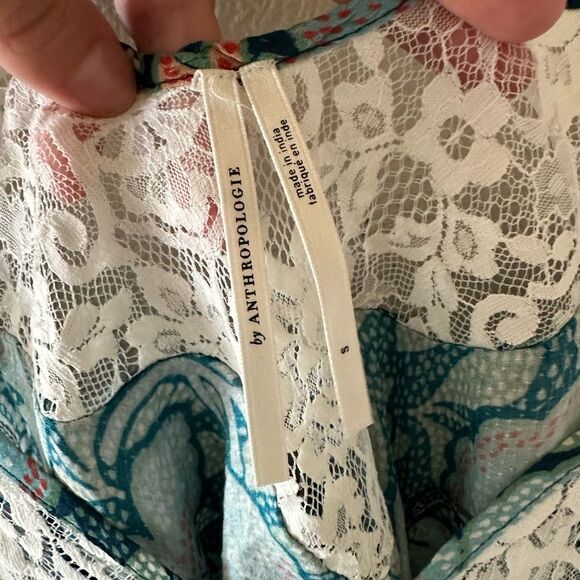 Anthropologie Lace Inset Blue Paisley Scarf Mini Dress Size Small - Picture 4 of 7